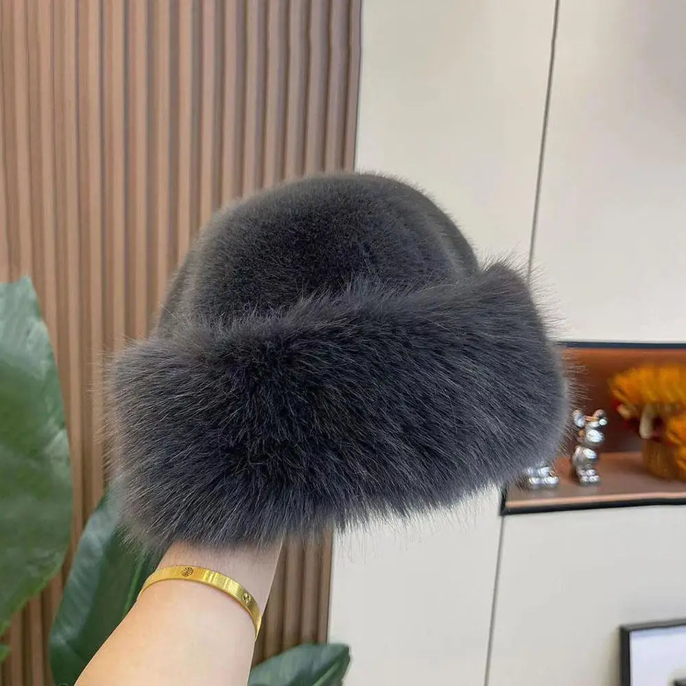 Women's Fluffy Faux Fur Winter Hat – Warm Windproof Bucket & Bomber Cap