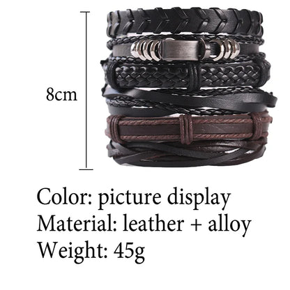Men's Viking Leather Bracelet Woven Skull Adjustable Cuff