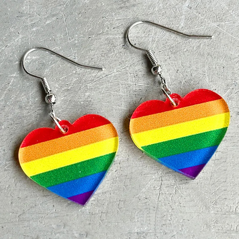 Pride Rainbow and Multi-colored Heart Drop Earrings – Colorful Acrylic Geometric Studs