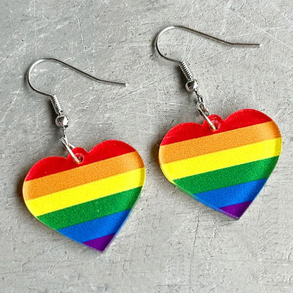 Pride Rainbow and Multi-colored Heart Drop Earrings – Colorful Acrylic Geometric Studs