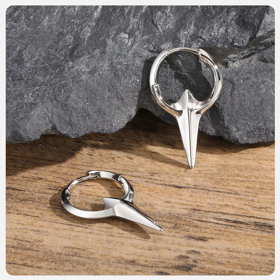 Men's Punk HipHop Hoop Earrings | Silver Color Metal Hoops Piercing Ear Jewelry