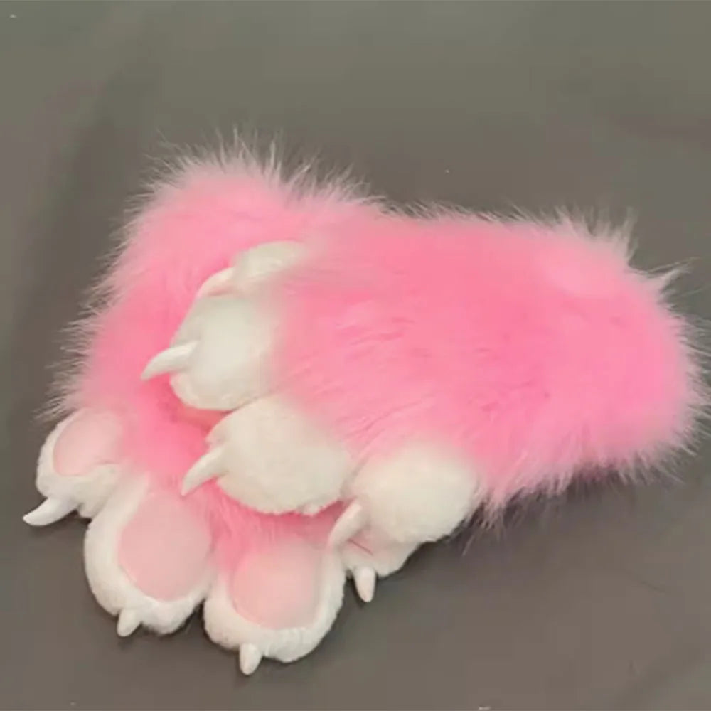 Fursuit Paw Gloves Faux Fur Animal Claw Mittens for Cosplay and Halloween