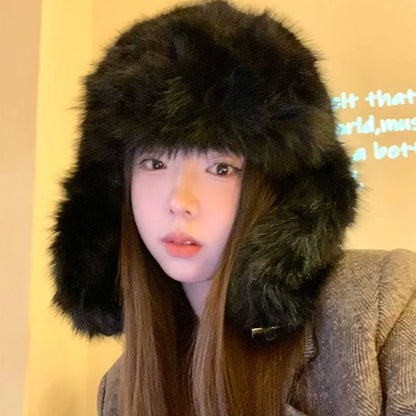Unisex Faux Fur Bomber Hat – Warm Windproof Earflap Cap for Winter & Skiing - Unisex