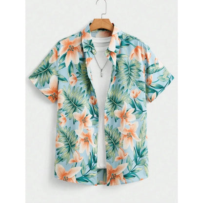 Men’s Tropical Palm Print Shirt – Casual Summer Button-Up Beach Shirt | Hawaiian Shirt Print Casual Thin Beach Slim Fashion Shirt High Quality Luxury Black Social Vintage | Oversized Clothes