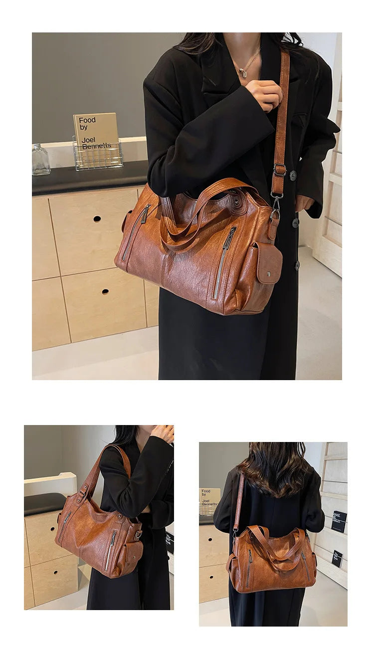 Soft Interior Compartment PU Leather Shoulder Bag For Women With Zipper Closure