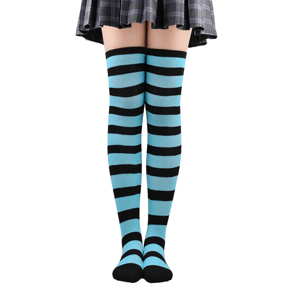 Women's Striped Thigh High Stockings | Black, White & Pink Over-Knee Lolita Harajuku Y2K Socks
