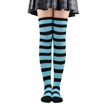 Women's Striped Thigh High Stockings | Black, White & Pink Over-Knee Lolita Harajuku Y2K Socks