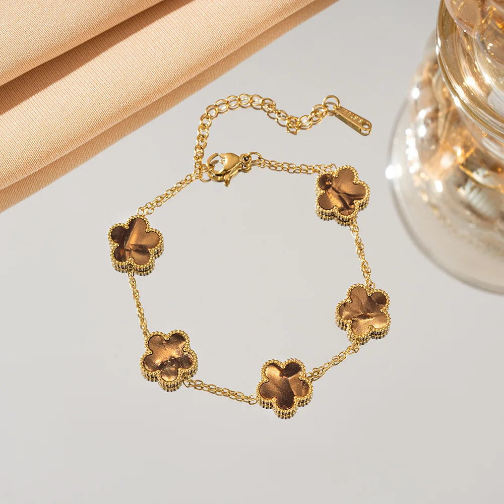 Five Flower Charm Bracelet for Women in Stainless Steel