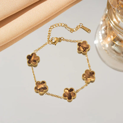 Five Flower Charm Bracelet for Women in Stainless Steel