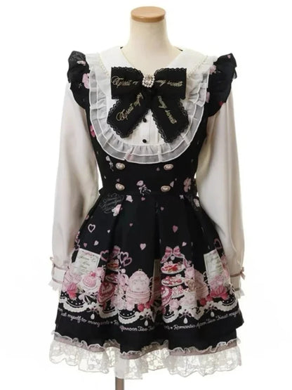 Gothic Lolita Bow Dress and Shorts Set with Sailor Collar
