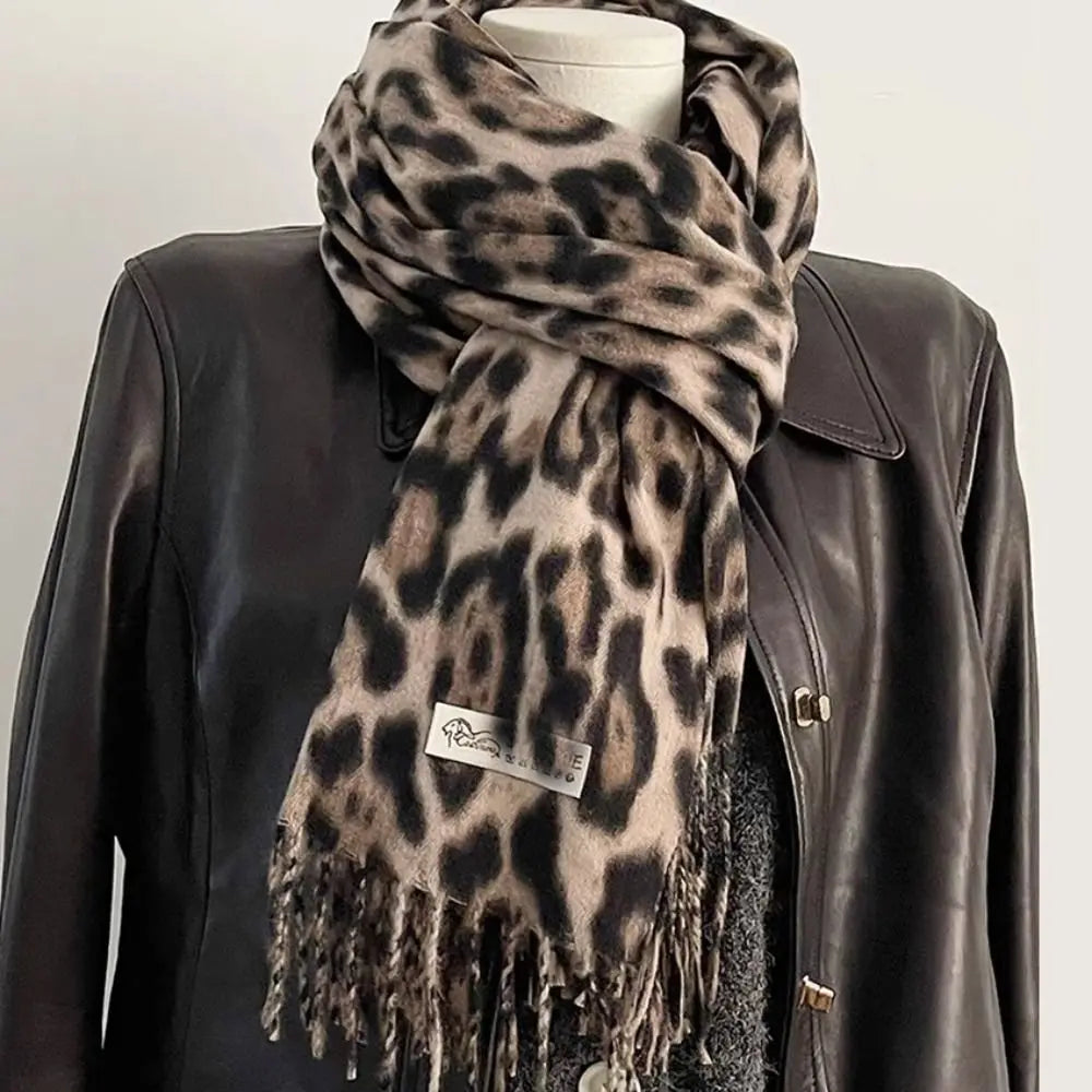 Leopard Tassel Shawl Scarf – Cozy Cashmere-Feel Winter Wrap
