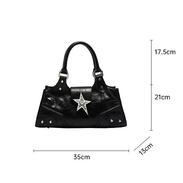 Y2K Gothic Star Bucket Bag – Grunge Punk Shoulder Handbag for Women