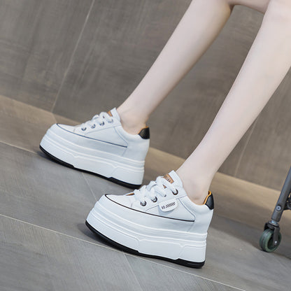 Fujin Women's Platform Sneakers – 9cm Genuine Leather High Heel Casual Shoes