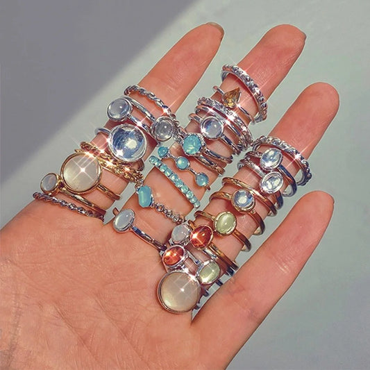 Vintage Crystal Stone Ring Set for Women