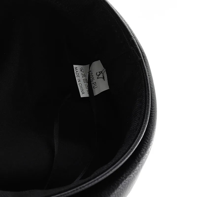 Women's Punk PU Leather Beret | Vintage Flat Top Military Cap for Outdoor & Casual Wear