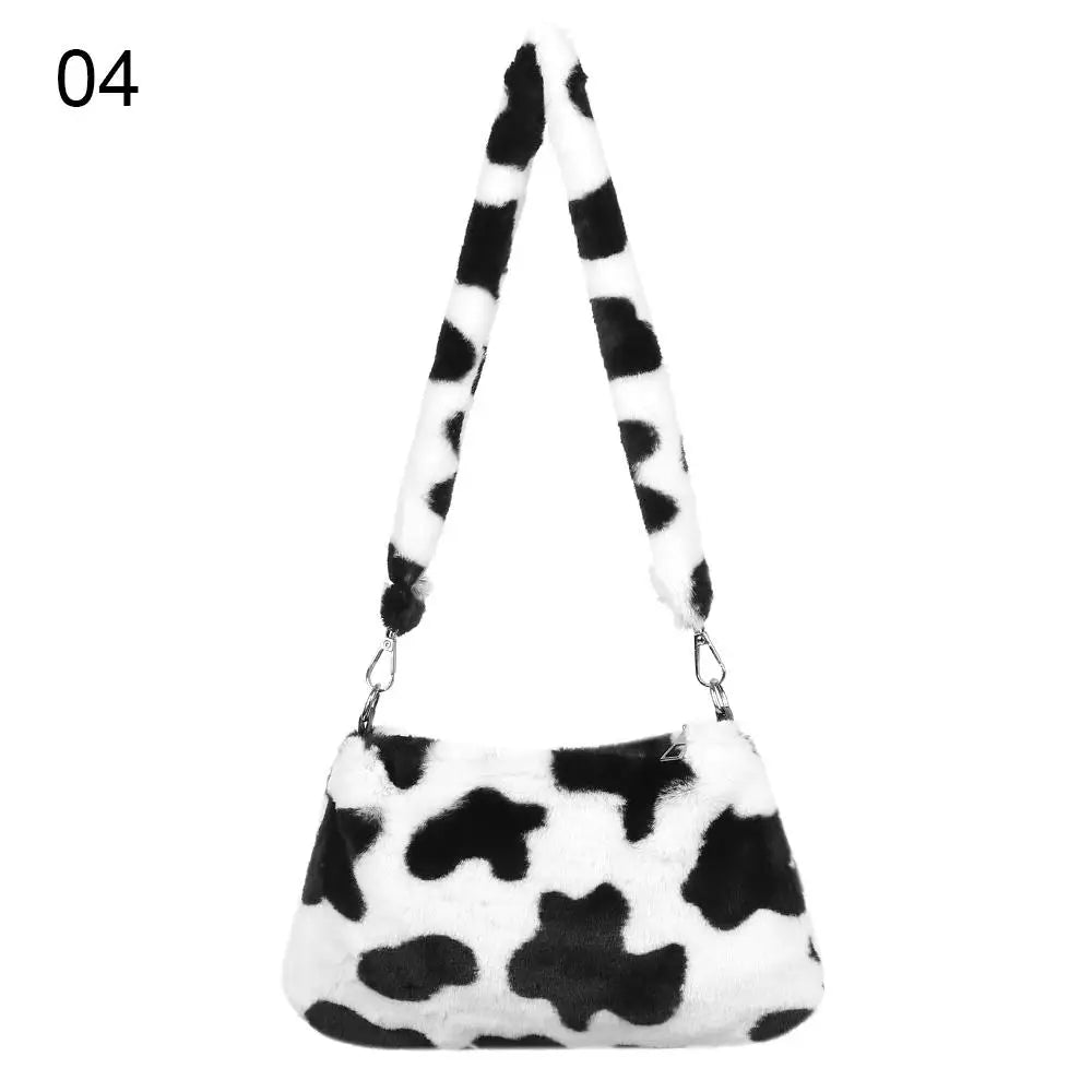 Women's Animal Print Leopard Plush Shoulder Bag | Casual Crossbody Messenger Bag for Ladies