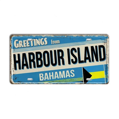 Caribbean Destination Metal Sign – Vintage Aluminum Wall Decor (30x15cm)