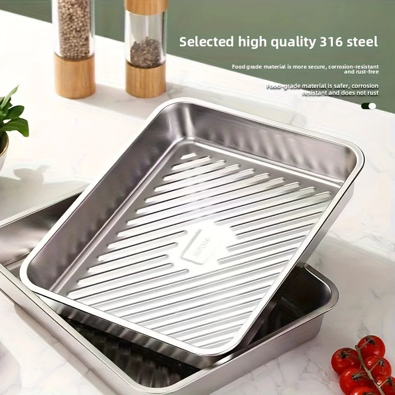 Pro Stainless Steel Baking Trays with Lids | 3pcs Non-Stick Roasting Pans for Home & Restaurant