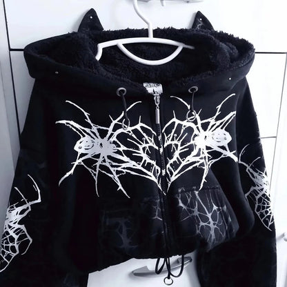Y2K Punk Rock Zip-Up Hoodie – Harajuku Grunge Loose Fleece Sweatshirt