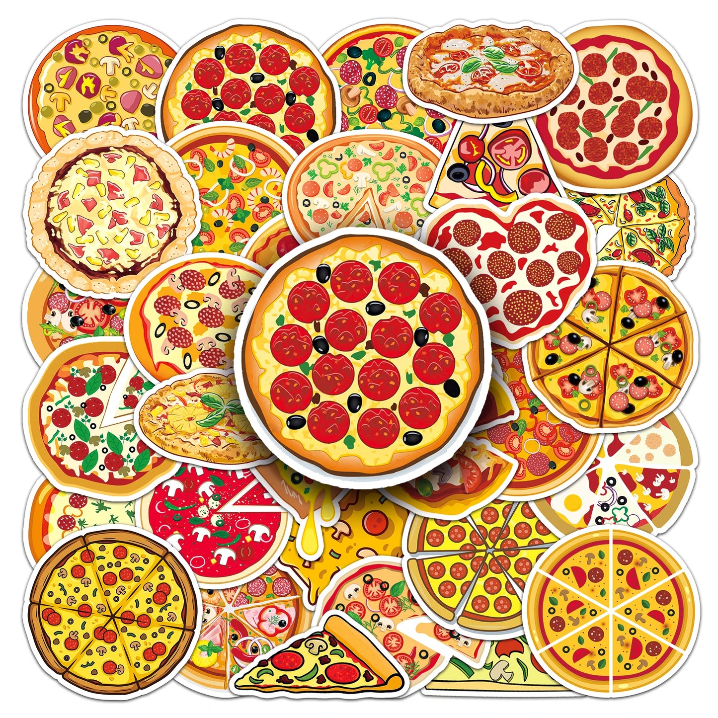 Pizza Cartoon Graffiti Stickers | 50pcs Cute Pizza Series Decals for Laptop, Suitcase & Skateboard