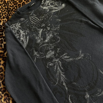 Women's Y2K Grunge Skull Graphic Thermal T-Shirt | 90s Vintage Aesthetic Long Sleeve Pullover Top