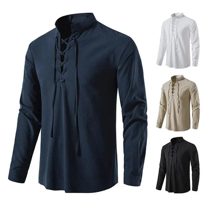 King Billion Men's Cotton Linen Shirt – Casual Long Sleeve V-Neck | S–XXXL