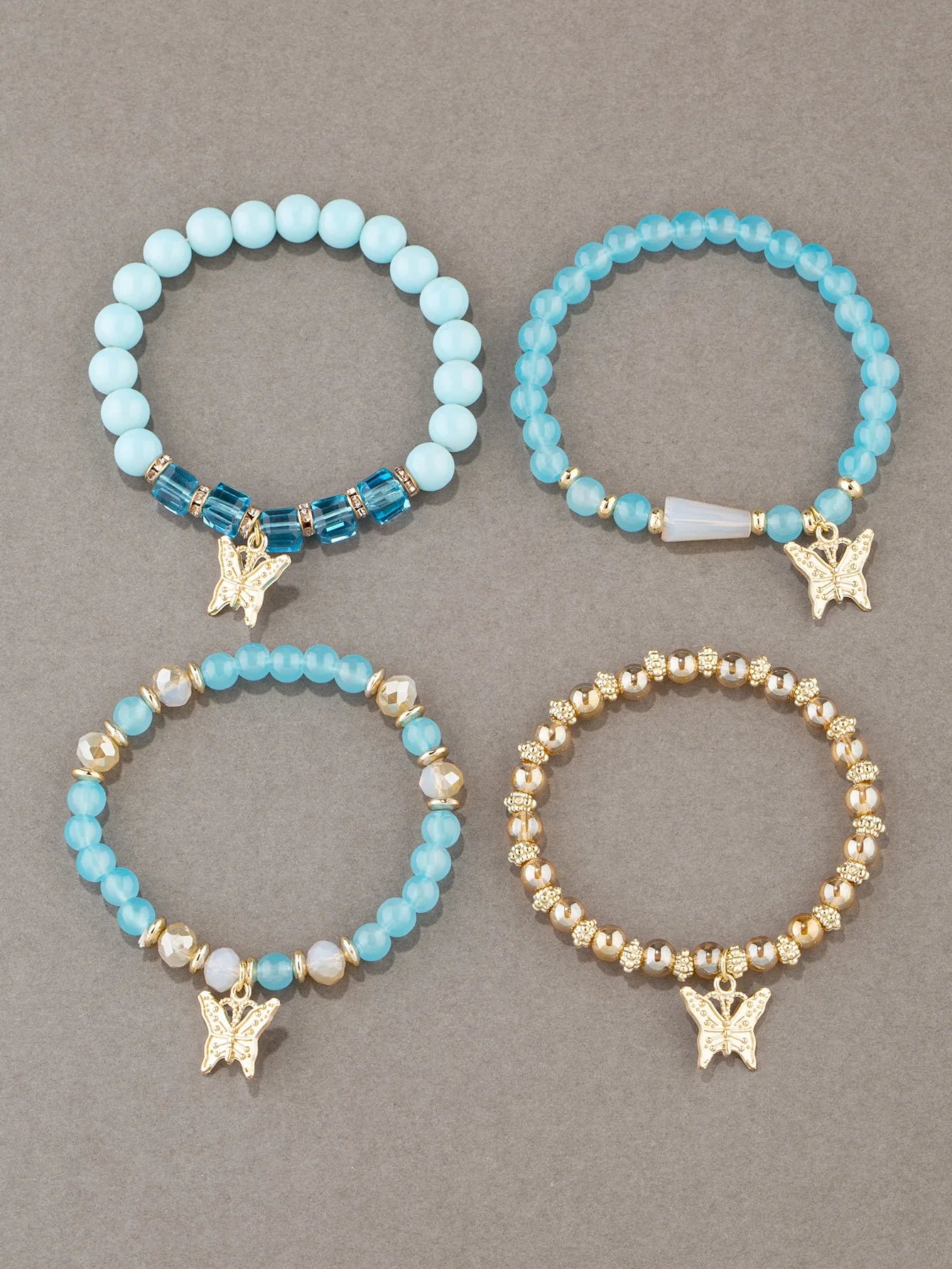 Butterfly Beaded Bracelet Set (4 Pcs)