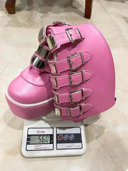 Women's Gothic Platform Wedge Mid-Calf Boots – Buckle Strap PU Leather | EU 35–43, 3 Colors