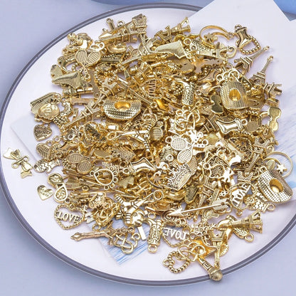 50pcs Vintage Gold Charm Mix – Random Assorted Metal Alloy Pendants for Jewelry Making & DIY Bracelets