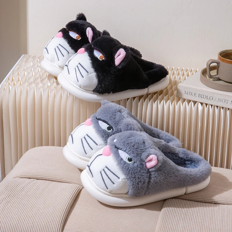 Cartoon Embroidered Plush Slippers – Women's Cozy Indoor House Shoes