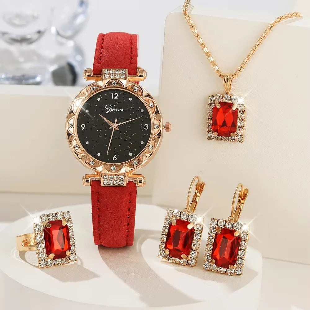 Women's Luxury Rhinestone Watch Set | 5pcs Elegant Fashion Quartz Wristwatch & Bracelet Gift