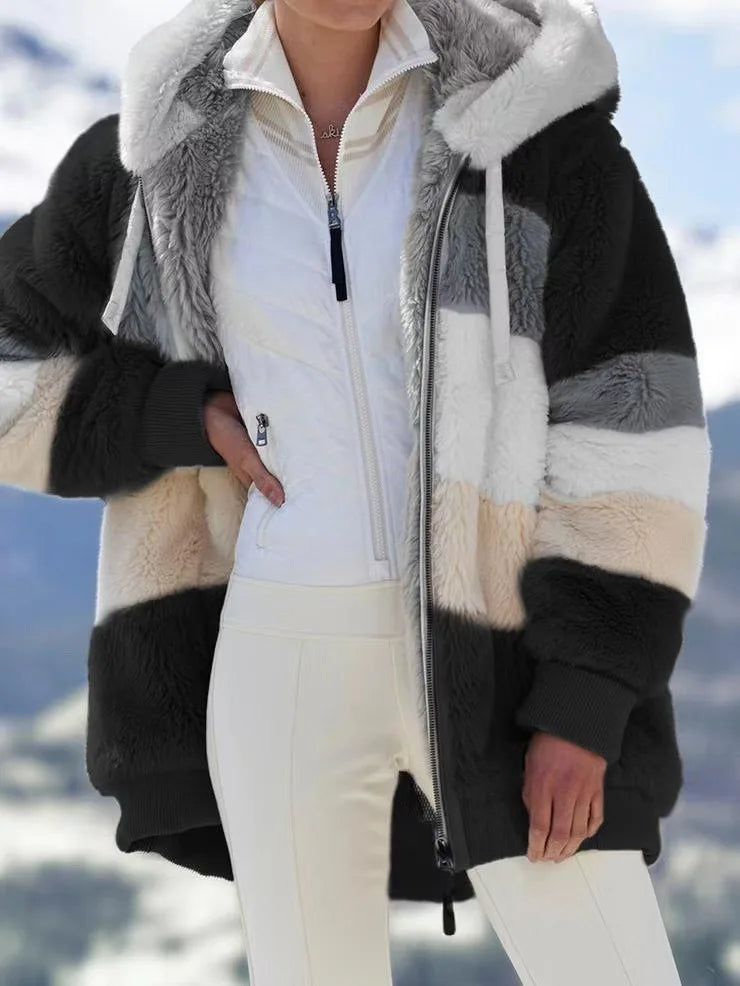 Women's Oversized Hooded Plush Jacket – Warm Zip-Up Streetwear Coat | S–5XL, 9 Colors
