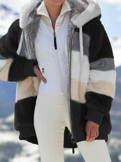 Women's Oversized Hooded Plush Jacket – Warm Zip-Up Streetwear Coat | S–5XL, 9 Colors