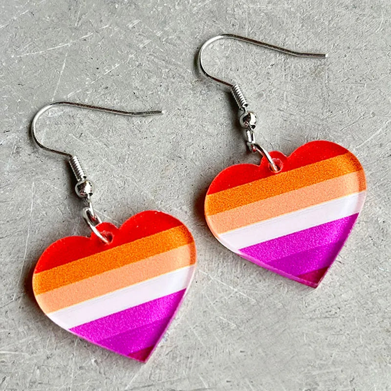 Pride Rainbow and Multi-colored Heart Drop Earrings – Colorful Acrylic Geometric Studs