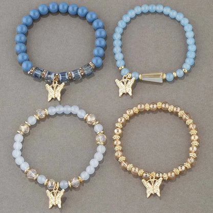 Butterfly Beaded Bracelet Set (4 Pcs)