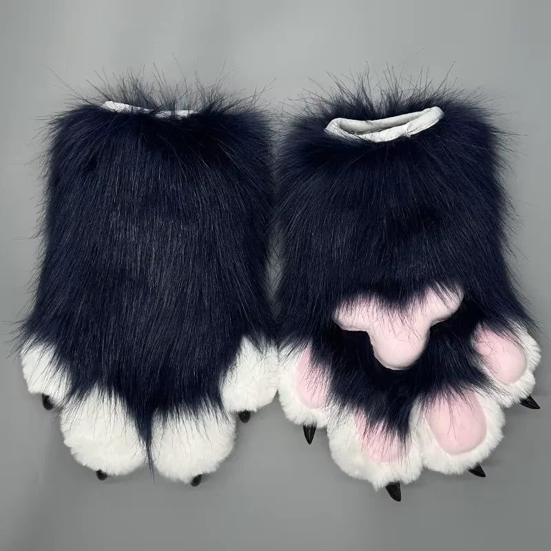 Fursuit Paw Gloves Faux Fur Animal Claw Mittens for Cosplay and Halloween