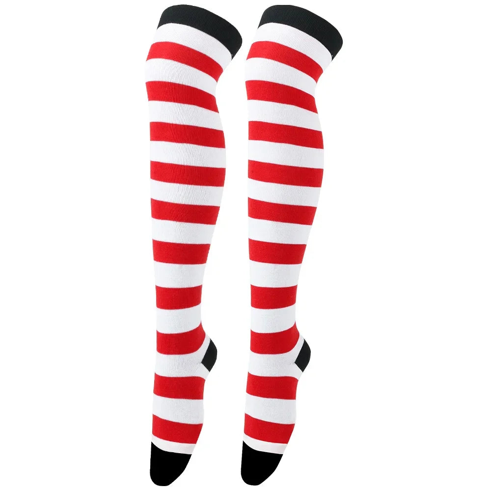 Women's Striped Thigh High Stockings | Black, White & Pink Over-Knee Lolita Harajuku Y2K Socks