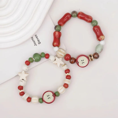 Women's Retro Apple Ceramic Bead Bracelet | Cute Color Mixed Star Fashion Jewelry