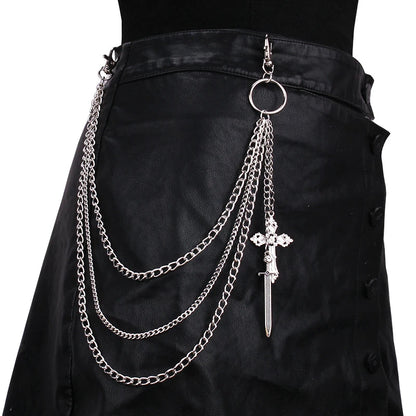 Men's Punk Spike Rivet Metal Pants Chain Belt Chain and Keychain