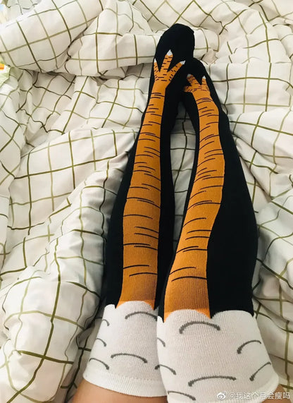Men's Funny 3D Chicken Print Thigh High Socks | Cartoon Cosplay Cotton Fashion Socks