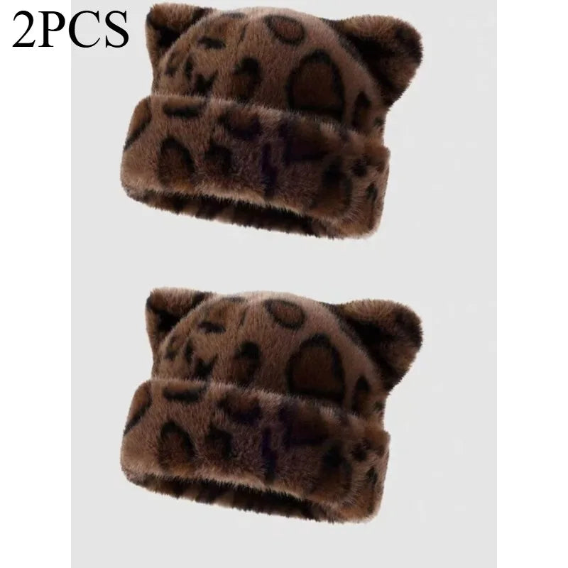 Women's Plush Teddy Bear Beanie – Cute Animal Print Knit Hat | Warm & Cozy