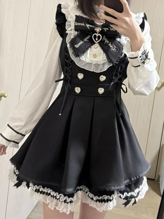 Gothic Lolita Bow Dress and Shorts Set with Sailor Collar