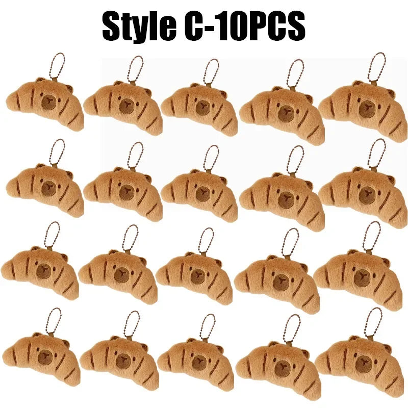 Cartoon Capybara & Croissant Plush Keychain | Soft Bread Food Stuffed Hanging Accessory