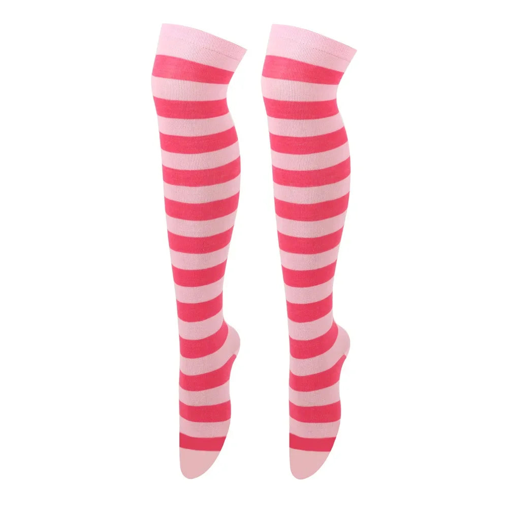Women's Striped Thigh High Stockings | Black, White & Pink Over-Knee Lolita Harajuku Y2K Socks