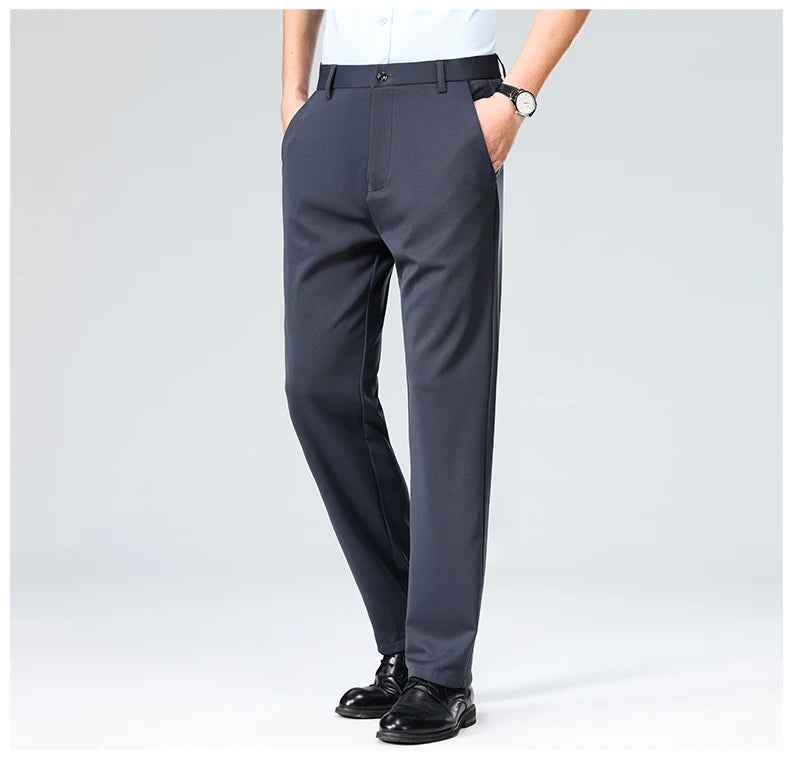 Men's Smart Casual Dress Pants – Elastic Waist Suit Trousers, Straight Fit | Sizes 29–42