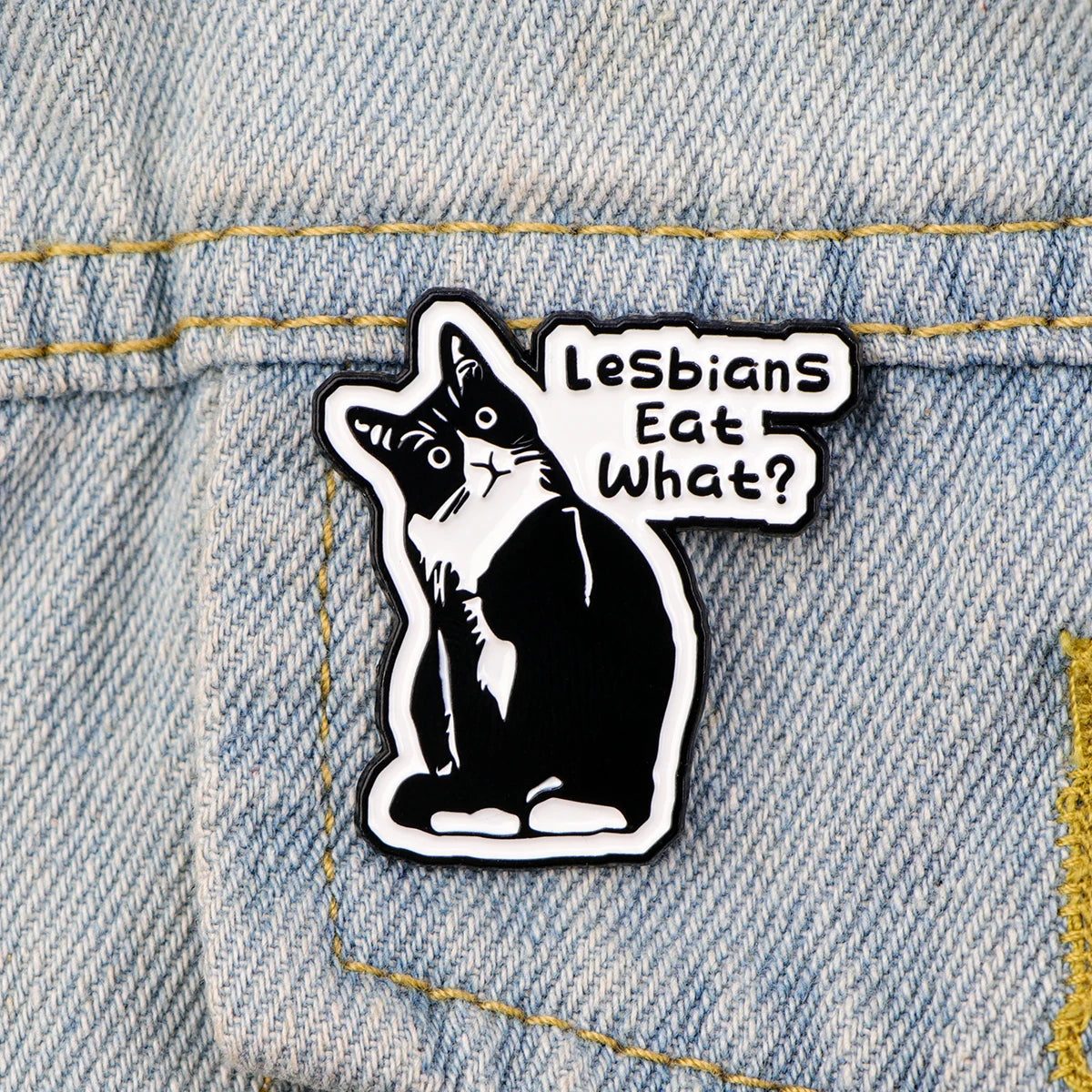 Funny LGBT Pride Enamel Pin – Humor Quote Black Cat Lapel Badge