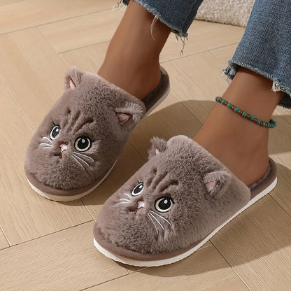 Plush Cat Slippers – Cozy Winter Indoor House Shoes with Non-Slip EVA Sole Men and Women