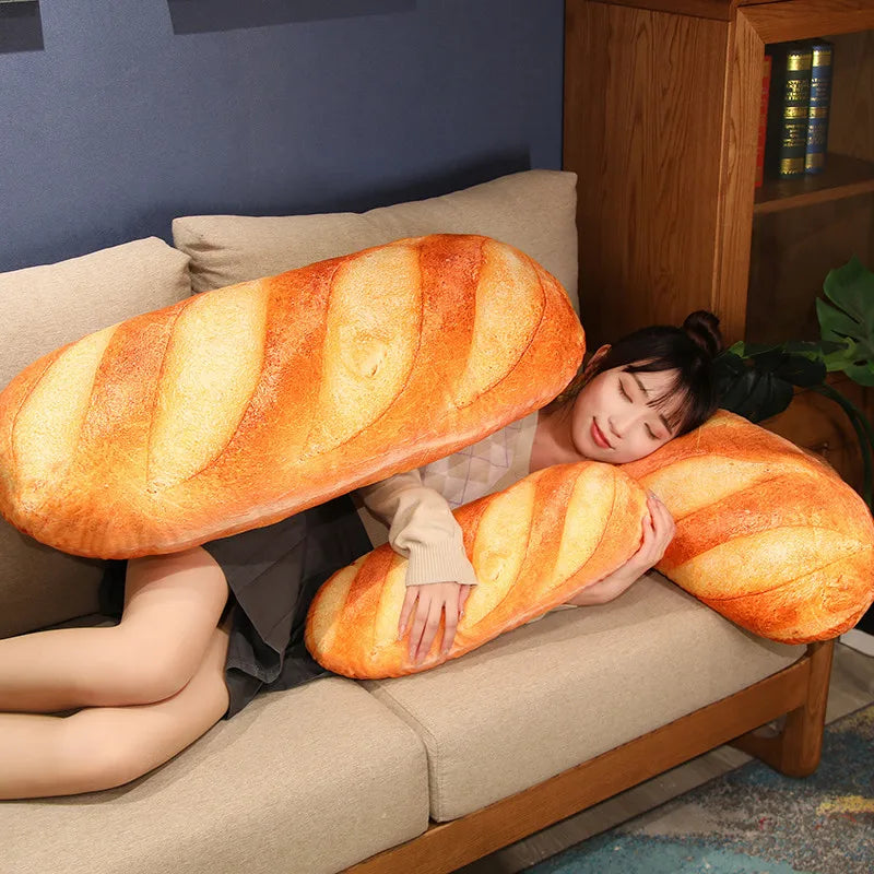 French Bread Plush Pillow | Stuffed Food Plushie Sleeping Companion & Party Prop