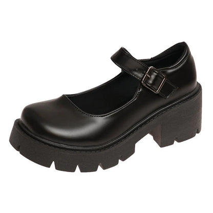 Women's Patent Leather Platform Mary Jane Pumps with Ankle Buckle