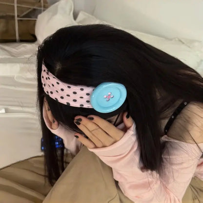 Vintage Polka Dot Button Headband for Women